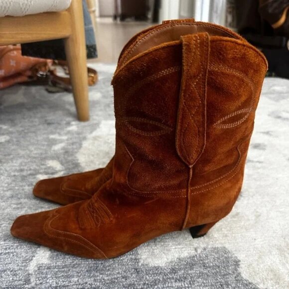 Khaite Dallas Rust Suede Cowboy Boots - Picture 2 of 5